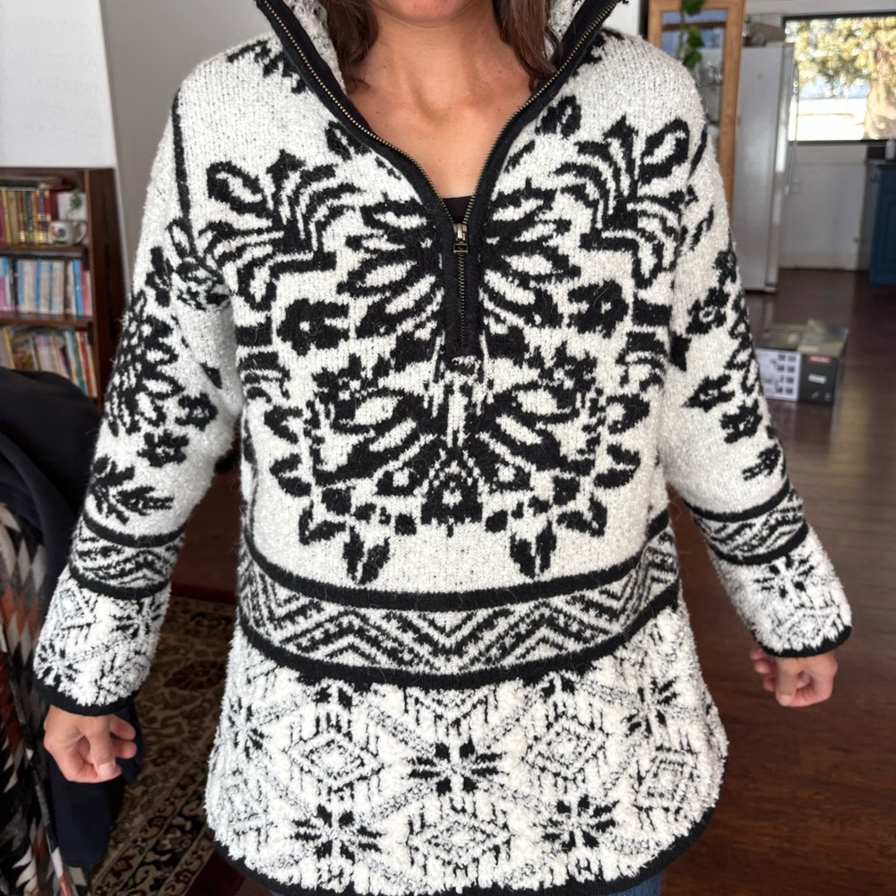 Anthropologie Black and White Nordic Sweater
